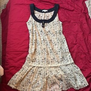 Patterned, Sleeveless Dress with Black Trim